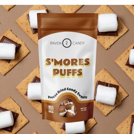 Raven Candy S'mores Puffs Freeze Dried Candy, 1.5 oz Unique Candy Snack, Fruit Snack, Gluten-free, All-natural, Delicious Candy Alternatives ASMR