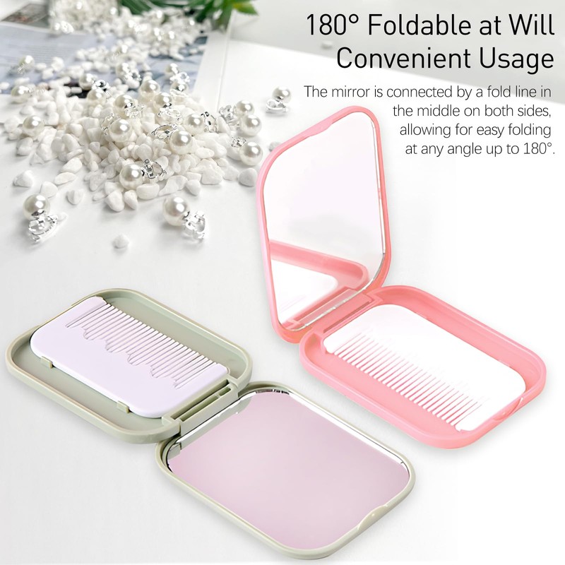 Jaasuee Folding Compact Pocket Mirror and Comb Set, Creative Kawaii