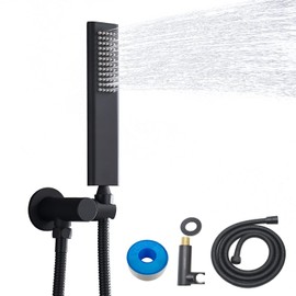 Backnets Solid Brass Handheld Shower Head Arc Design High Pressure Matte Black Hand Shower Wand with Adjustable Supply Elbow Wall Connector Shower Holder and 59″ Stainless Steel Hose Set