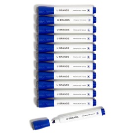 U Brands Fine Tip Dry Erase Markers with Eraser, Whiteboard Markers with Chisel tip, Low Odor, Blue, Set of 12