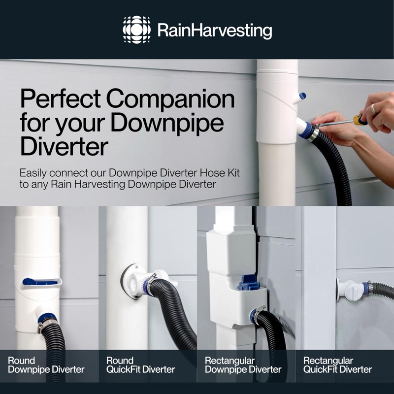 Rain Harvesting Downpipe Diverter Hose Kit, High Flow Hose for