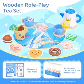 WIKITOT Wooden Tea Set for Toddlers,21pcs Tea Party Set for Children,Birthday Gift Toys for 3+ Year Old Girls