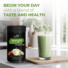 CAcafe Apple Cider Vinegar Turmeric Matcha Tea | 9g Protein | Ultimate Superfoods Blend of ACV, Turmeric, Collagen, Coconut, and Japanese Matcha Tea | Hot or Cold Instant Mix | Non-GMO, No Artificial Flavors or Colors | Energizing, No Crash | Can serve as a meal replacement (2-Pack)