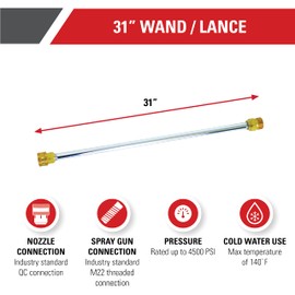 Simpson Cleaning 80479 Universal 31-Inch Pressure Washer Wand for Cold Water Use up to 4500 PSI, Silver