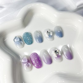 [Handmade Nail Tips] Aurora Gradient Magnetic Gel – Short Oval / [수제 네일팁] 오로라 그라데이션 자석젤 - 숏오발