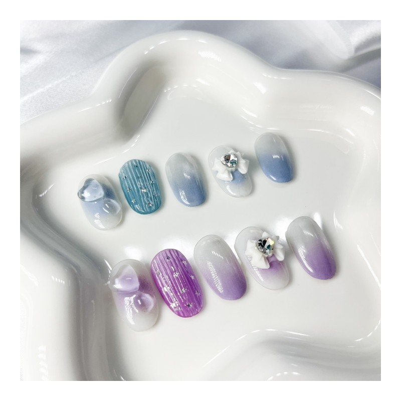 [Handmade Nail Tips] Aurora Gradient Magnetic Gel – Short Oval