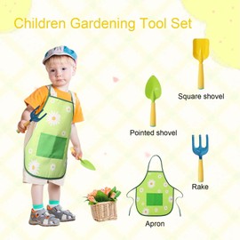 DKINY 4-Piece Garden Tools for Children Garden Set with Garden Apron Garden Shovel Hand Spade Rake Toy Tools for Garden Beach Outdoor Garden Toy Garden Tool Garden Aid for Children from 3 Years