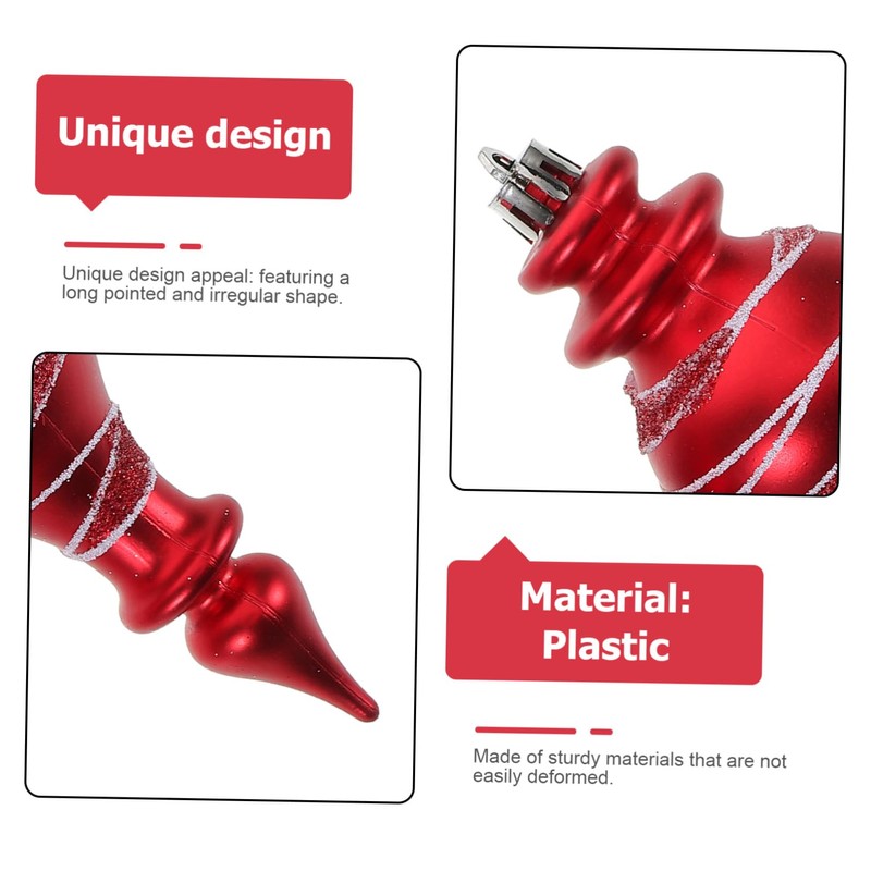 Sosoport 3pcs Red Christmas Bauble: Plastic Finial Ornaments with Long