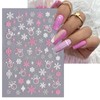 6 Sheets 3D Pink White Snowflake Christmas Glitter Nail Art