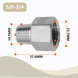 Bwintech 2 Pcs 3/8" Male to 3/4" Female BSP Thread Stainless Steel 304 Hex Bushing Reducing Connector for Pipe Connecting Conversion