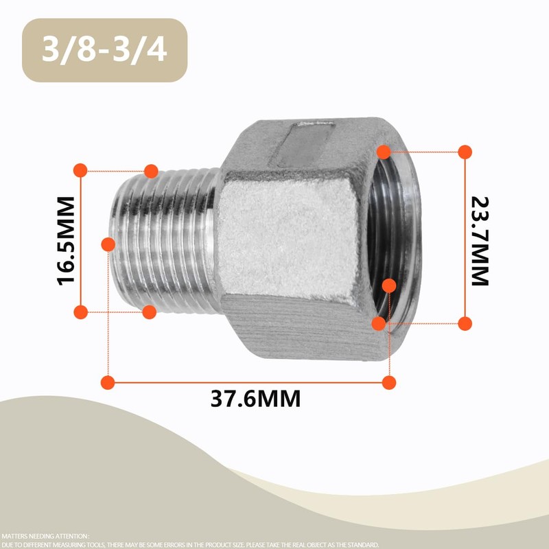 Bwintech 2 Pcs 3/8" Male to 3/4" Female BSP Thread