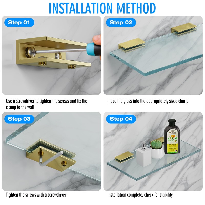 Ranbo 2 Pcs Frameless Glass Clamp Brackets for Shelf and