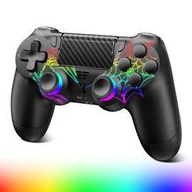 Glitfix Wireless Controller für PS-4/Pro/Slim/PC, Game Controller mit Turbo/Zurück Taste/Dual Vibration/Touchpanel(Black)