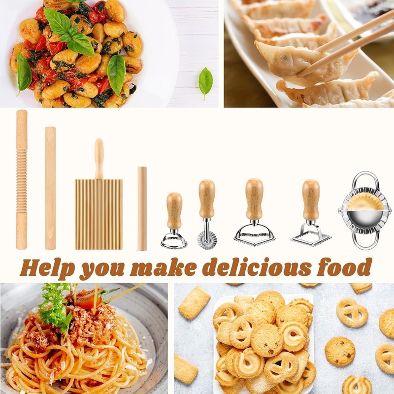KITment 9pcs Pasta Making Tools Set, Pasta Maker, Wood Gnocchi