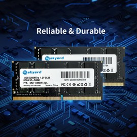 Skyerd DDR4 64GB Kit RAM (2x32GB) 1RX8 3200MHz(2933MHz or 2666MHz) PC4-25600 (PC4-23400, 21300) CL22 Unbuffered Non-ECC 1.2V SODIMM 260 Pin for Notebook Laptop AIO Memory Upgrade