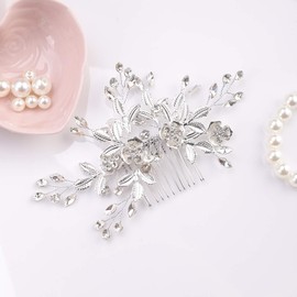 YERTTER - Peine para novia con diseño de flores y perlas de imitación de vidrio para novia, color plateado