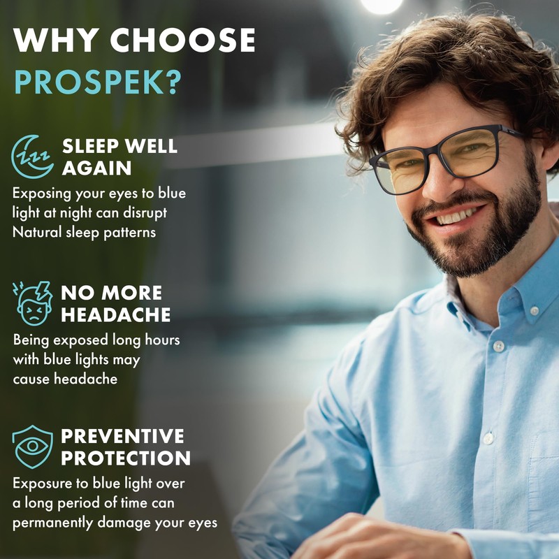 Prospek Mens Blue Light Glasses,CARBON - High Optical Quality Lenses