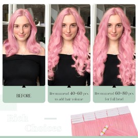 Rich Choices Tape in Hair Extensions Human Hair Pink Tape Hair Extensions Real Remy Human Hair 22 inch Invisible Tape in Hair Extensions Human Hair Straight 20pcs 50g