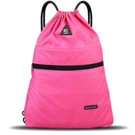 Drawstring Gym Bag Waterproof Zipper Bag Backpack for Women Men Travel Set for Hiking School Students PE Bag Outdoor Swimming Adult, pink