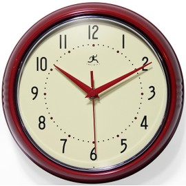 Infinity Instruments LTD. Retro 15 inch Mid Century Modern Kitchen Diner Wall Clock Quartz Movement Retro Wall Clock Decorative (Red)