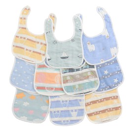 Bibs Set of 10, Bibs, 100% Cotton, Soft, 6 Layers, Gauze, U-Shape, blue