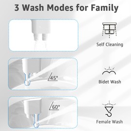 Aünsffer Bidet Attchment for Toilet Grey, Cold Water No-Electric, 3 Wash Modes [Frontal Wash + Rear Wash + Self-Cleaning]，Dual Nozzles Water Pressure Adjustable, Grey