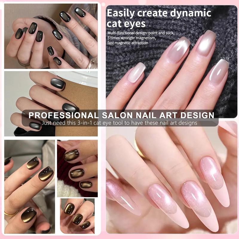 HYWWPFLAY Cat Eye Magnet for Nails, Chasing Light Cat Eye