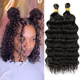 Eerya Long Curly Braiding Hair for Kids 12 Inch 2 Packs Deep Ocean Wave Crochet Hair for Black Women Deep Wave Braiding Hair for Boho Braids（12 inch, #1B）