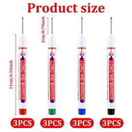 ExcellaElite 12 PCS Long Nib Marker Pen Waterproof Deep Hole Marker, Multifunctional Quick-Drying Colorful Carpenters Pens for Carpenters and Construction Hardware