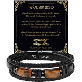 LEAFIA Knot Leather Bracelet Men's Bracelet with Engraving I Love You, Christmas Gifts, Gift for Him Wedding Anniversary, Men for Valentine's Day, Birthdays for Men, Friend IT, Stainless Steel