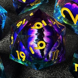 HAOMEJA DND Resin Dice Set - Beholder's Dragon Eye Dice, Liquid Core, Sharp Edges, 7 PCS (Eye Purple Blue)
