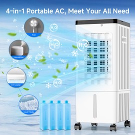 Portable Air Conditioners, Room Air Conditioners, Cooling Up to 20H, Swamp Cooler with 4 Ice Pack, Ac Unit with Timer, 3 Speeds, 120°Swing Swamp Cooler for Room Kitchen Bedroom Garage Pets