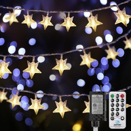 Elavika 75ft Star String Lights Plug in, 150 LED Hanging Lights for Bedroom with Remote, Waterproof 8 Modes Fairy Lights for Classroom Indoor Outdoor Tree Room Tent Decor, Warm White