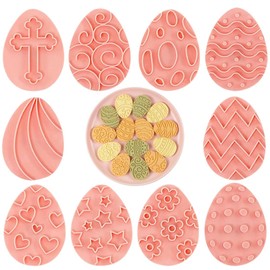 OUDQFCJ 10-teiliges Ostern Plätzchenformen Set, 3D Ostereier Stempel Set, Plätzchenformen für Ostern DIY Backen (Eierformen)