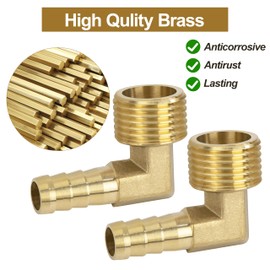 Brass Fitting Connector, Pack of 2 90 Degree 10 mm Barb x 1/2 Inch Male Thread Brass Elbow Coupling Pipe Adapter Connector for Angle Pipe Connector