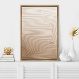 SIGNWIN Framed Canvas Print Wall Art Pastel Brown Geometric Wave Landscape Abstract Shapes Illustrations Minimal Decorative Nordic Zen Bohemian Chic for Living Room, Bedroom, Office - 16"x24" Natural