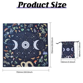 GLOBLELAND Snake Mushroom Tarot Cloth and Bag 30In Moon and Star Thick Velvet Fabric Tablecloth Moth and Butterfly Tarot Card Bag for Divination Tarot Card Wiccan Room Bar Home Wall