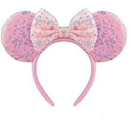 1 Pcs Mouse Ears Headbands with Bow for Birthday Party, Hair Hoop Party Decoration Cosplay Costume Hair Accessories for Women