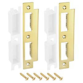 sourcing map 2 Sets Door Strike Plate, 35mm x 155mm Stainless Steel Latch Deadbolt Replacement Lock Strike Plate for Door Frame Door Jamb Reinforcement, Gold