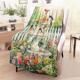 wyxdwh Charming Birds Blanket, Cozy Flannel Vintage Watercolor Garden Bird Throw Blanket for Couch Outdoor, Plush Soft Lightweight Travel Blankets for Bed Decor and Gifts, for Women Adults 50"x60"