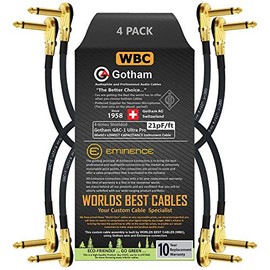 4 Units - 12 Inch - Gotham GAC-1 Ultra Pro - Low-Cap (21pF/ft) Guitar Bass Effects Instrument, Patch Cable & Gold (6.35mm) Low-Profile R/A Pancake Type Connectors - Custom Made by WORLDS BEST CABLES