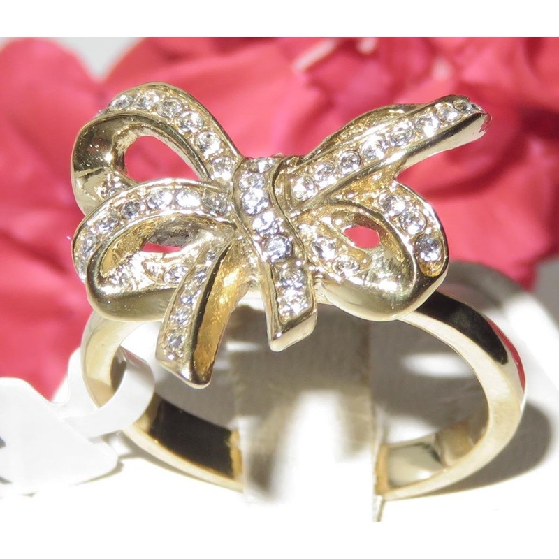 YourJewelleryBox TK1108PB Stainless Steel 18KT Gold Bow Ring Simulated Diamonds