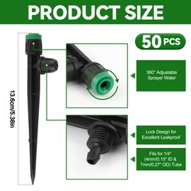 50PCS 1/4” Drip Irrigation Drippers with Lock, Kalolary Drip Irrigation Emitters for 4/7mm Tube, Adjustable 360 Degree Vortex Water Flow Sprayer Micro Spray Drip System Parts for Lawn Yard Pot (Green)