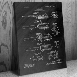 Shaving Safety Razor Canvas Print, Barber Gift, Bathroom Art, Stylist Gift, Salon Wall Art, Shaving Blueprint Black Chalkboard (8 inch x 10 inch)