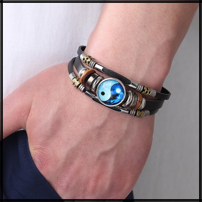 White Fang AZ260 Bracelet, Magatama, Large Cave Diagram, Leather, Ethnic