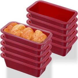 Tobeelec 10 Pcs Silicone Bread Loaf Pan, Non-Stick Silicone Loaf Pans for Baking, Silicone Baking Mold for Homemade Loaf, Bread and Meatloaf (Red)