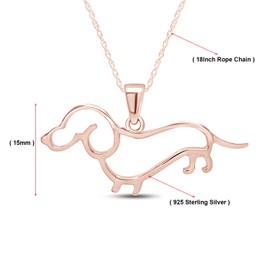 AFFY Dachshund Dog Charm Pendant Necklace In 14k Rose Gold Over Sterling Silver, Elegant Silver Jewelry and Silver Chain 18 Inches Long, Ideal Gifts for Women and Pet Lovers