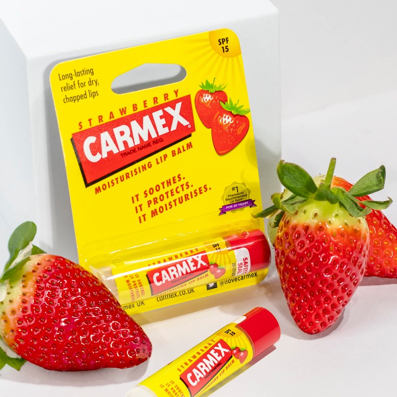 CARMEX Strawberry SPF15 Lip Balm Stick, (4.25g) Softens and Hydrates