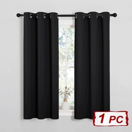 PONY DANCE Blackout Thermal Insulated Curtain for Bedroom, 34 x 54 Inch Eyelet Black Out Curtain & Drape for Kitchen, Living Room Window, 1 Panel, Black