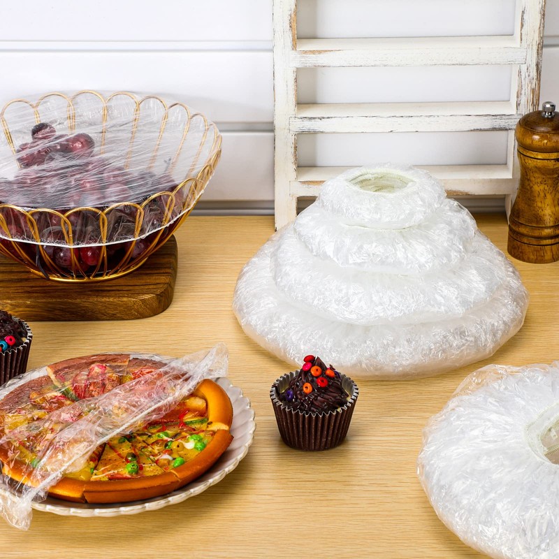 Cunhill 200 Pcs 5 Size Plastic Bowl Covers Bulk, Reusable